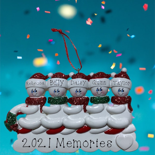 Toboggan Family of Five Personalized Ornament