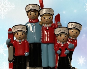 Ski Family of Five Personalized Ornament