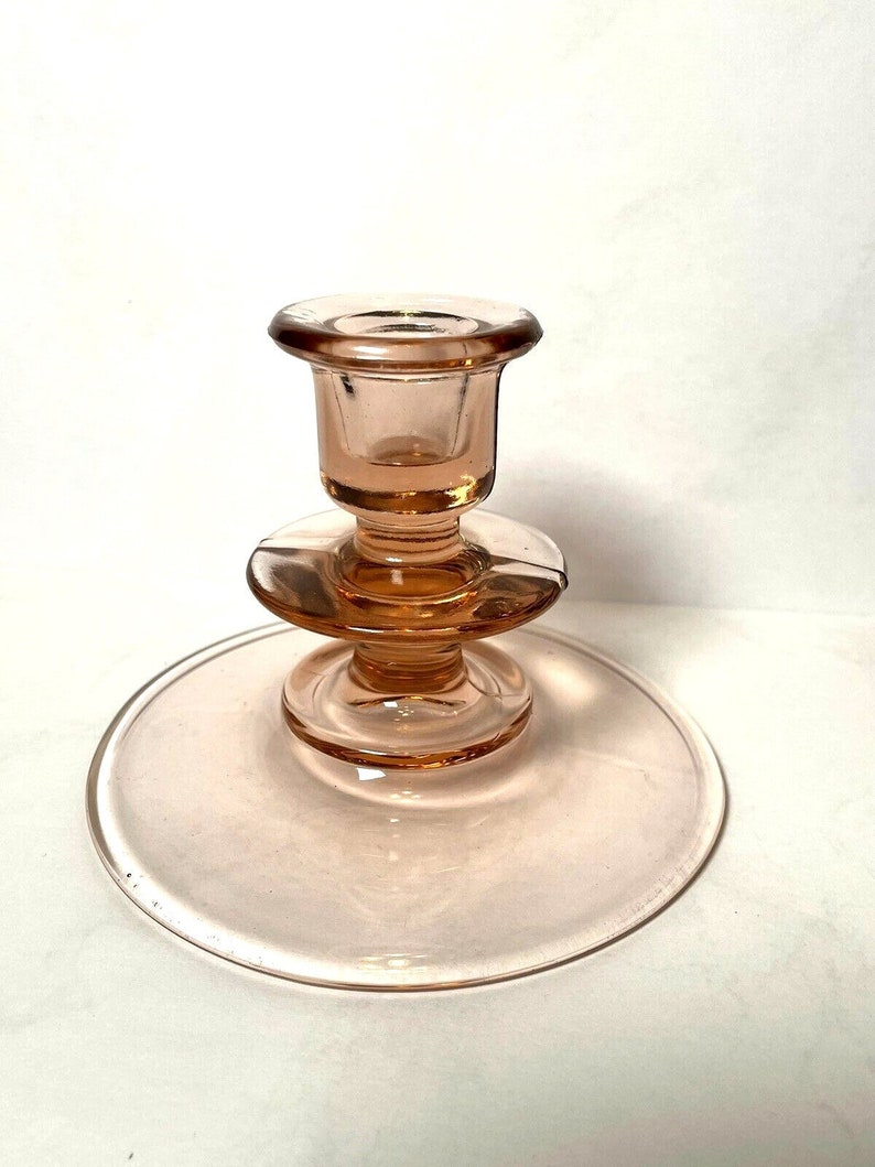 Vintage Rose Pink Depression Glass Candlestick Holder Home Etsy