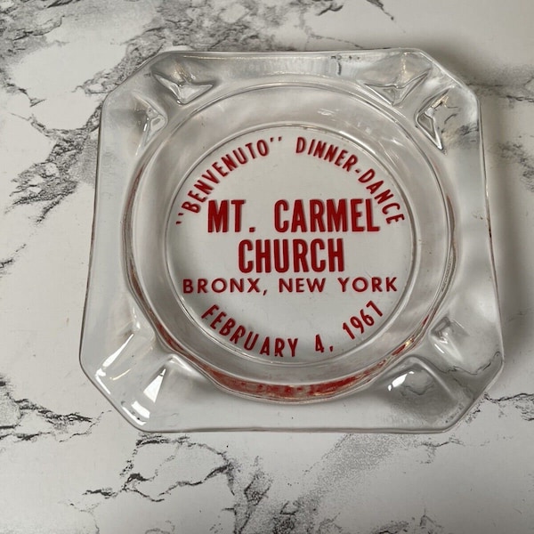 Vintage 1967 Mt. Carmel Church Dinner Dance Bronx NY Glass Ashtray Benvenuto Welcome