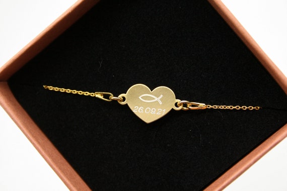 Baptism Bracelet 24k Gold Plated Fish Date Baptism Gift Baby Etsy