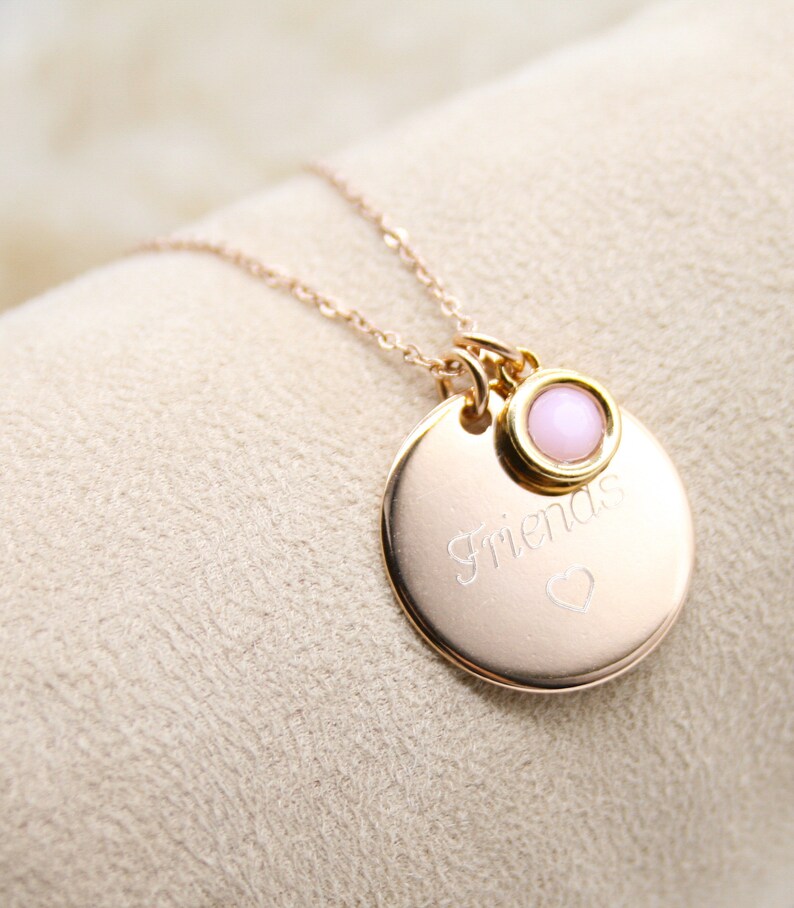 Kette in Roségold mit Freunde Gravur Herz und Swarovski Stein Etsy