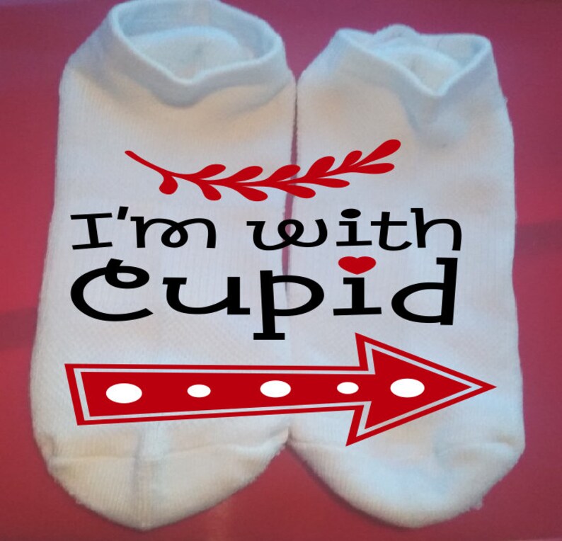 I/'m with cupid Gift Socks ** NOT VINYL ** Holiday Socks Custom Socks Valentine Socks Lucky Socks