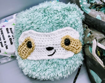 Fuzzy Faux Fur Smiling Sloth Crocheted Chalk Bag Pattern