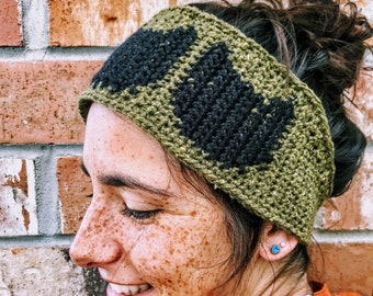 Black Cat Fall Halloween Earwarmer Crocheted Headband Pattern