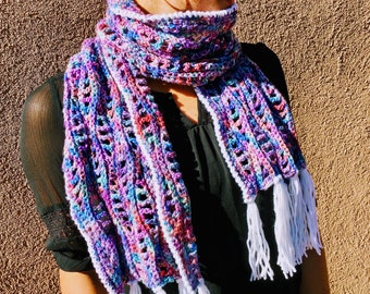 Patrón de bufanda de selva tropical ondulada de ganchillo de invierno cálido