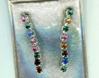 Pendientes de diamantes de imitación de los años 80 bandas de colores 28 x 3 mm