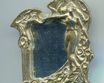 Jaren '80 Art Nouveau broche met spiegel oud goud 53 x 38 mm