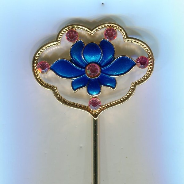 Handverzierter Strass Haarstecker Kanzashi mit Swarovski Elements rose