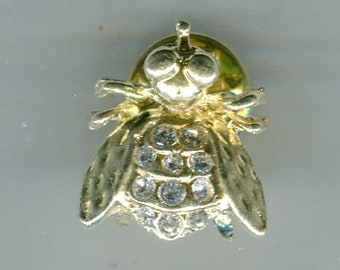 Rhinestone pin brooch bee gold + silver