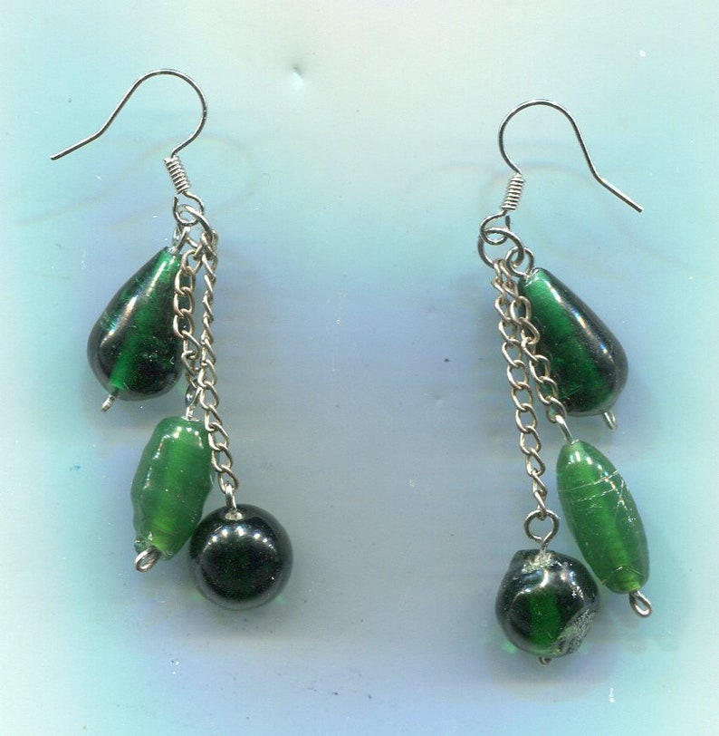 Handmade beaded Earrings Green 58 x 10 mm