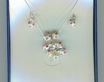 1 handgemaakte sieraden set strass ballen ketting en oorbellen