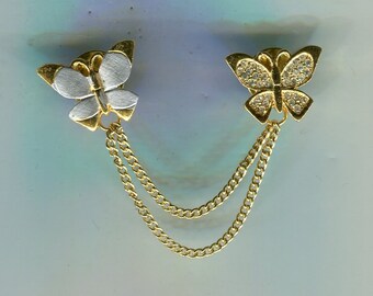 80s vintage rhinestone pins butterflies gold with cascade