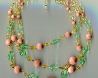 1 collar de perlas de 3 hileras hecho a mano verde + marrón 46
