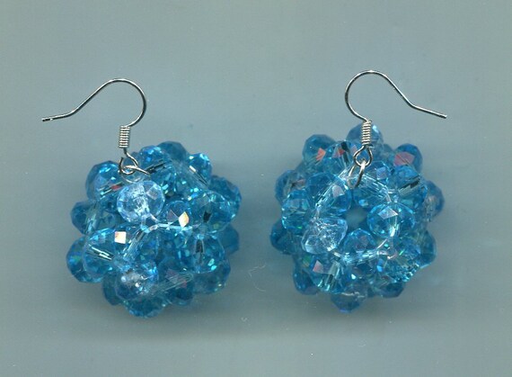 Handmade earrings Blue Beads-Balls 28 mm