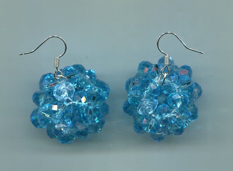 Handmade earrings Blue Beads-Balls 28 mm