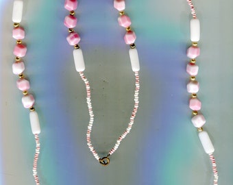 1 handmade pearl necklace pink + white size. 96