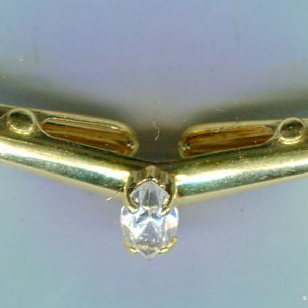 80er Jahre Kragen-Klammer gold mit Strass  8x4 mm