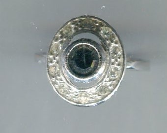 80er Strass Ring silber + montana-blau Gr. 16