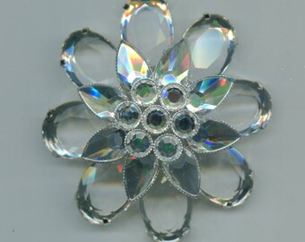 Handmade brooch crystal flower 7 cm