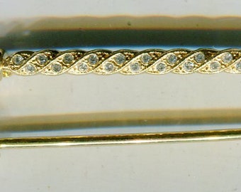 80er Strass Brosche Sicherheitsnadel gold 72x18 mm