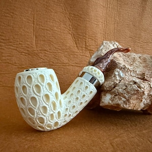 Meerschaum Pipe, Billard Shape Exclusive Design Hidden Reverse Calabash with Fitted Case, Hand Carved Premium Quality Unique Gift