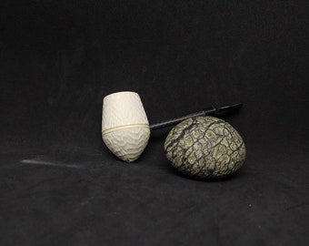 Hand Carved Meerschaum Pipe Custom Design Carbon Fiber Shank Unique Collectible for Pipe Lovers and Art Enthusiasts
