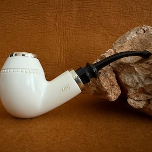 Meerschaum Pipe Rhodesian Shape and Reverse Calabash with Fitted Case, Collectible Gift For Him