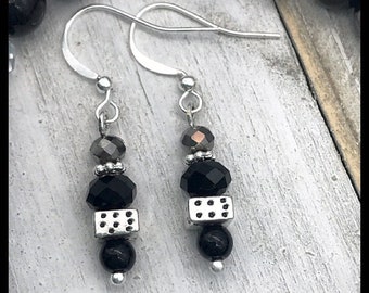 Black & Antique Silver simple, classy, light Earrings Gift for, bridesmaids gift, small earrings, fancy earrings, unique square earrings