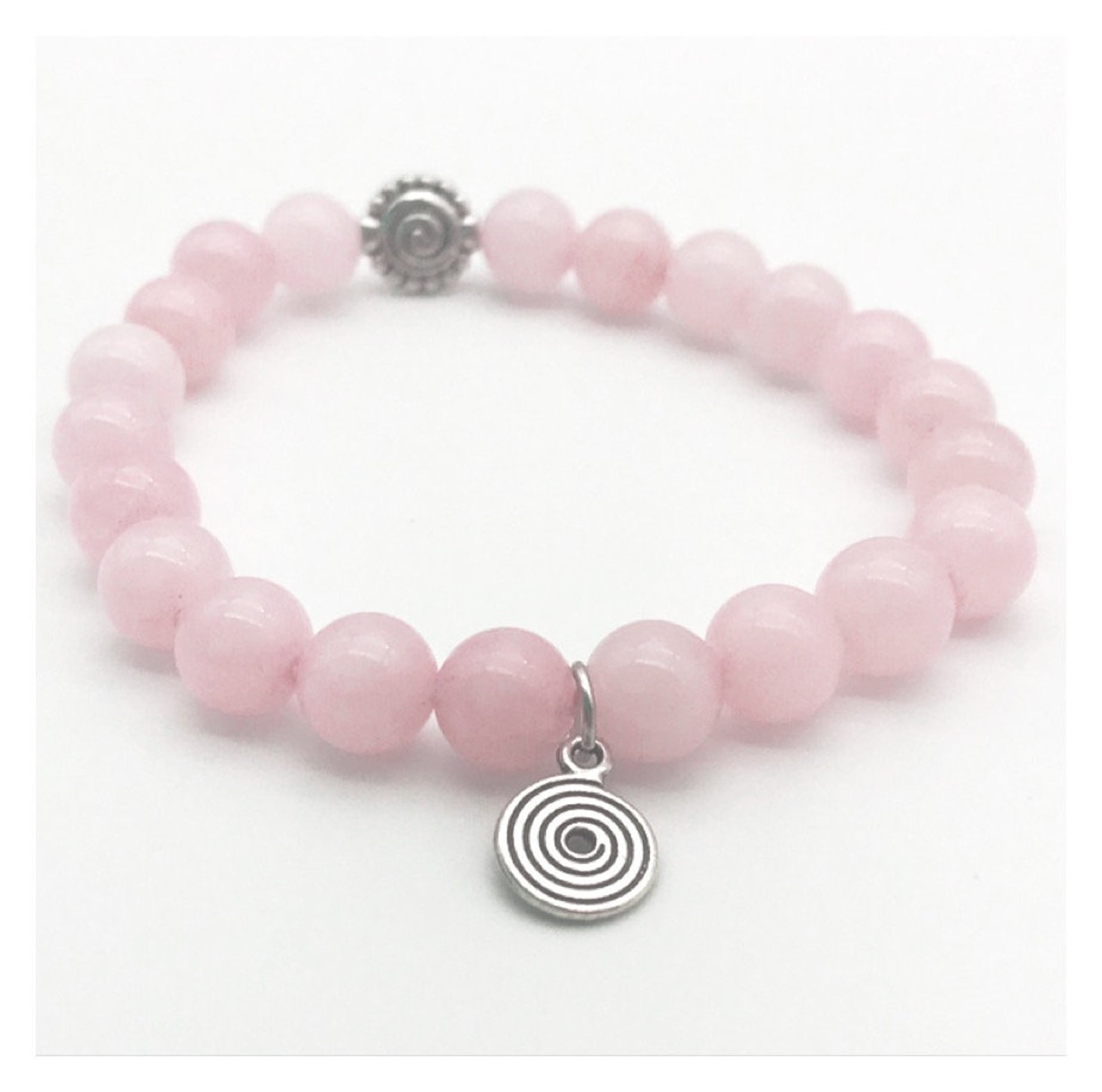 ROSE QUARTZ Gemstone charm bracelet, pink beaded heart chakra bracelet ...