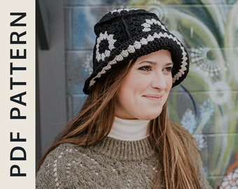 Crochet Granny Square Bucket Hat Pattern, Adult Size (PDF Pattern)