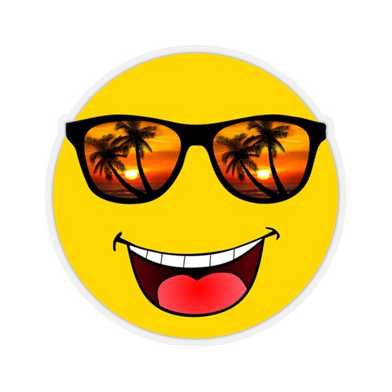 Sticker: Face Emoji With Sunset & Palm Tree Sunglasses