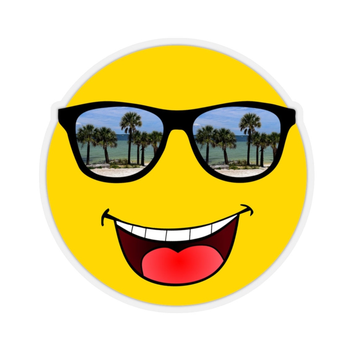Sticker Smiley Face Emoji with Palm Tree Sunglasses Etsy