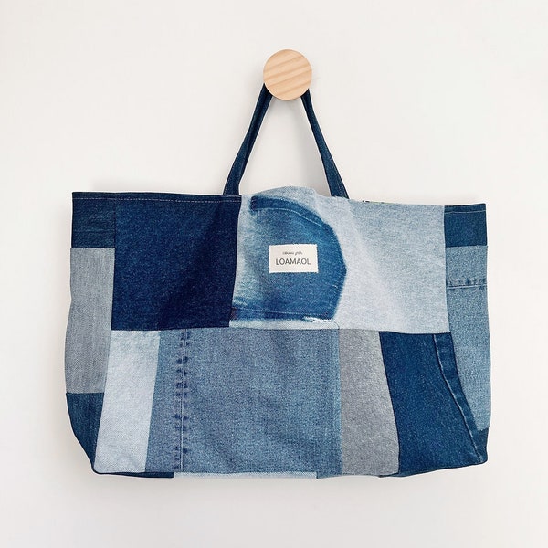 Tote bag patchwork jean