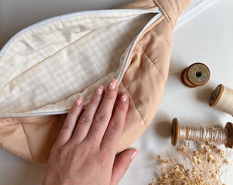 Sac banane upcyclé beige et vichy