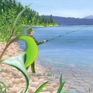 Camo-lovers! &quot;Fishing in Camo” Original Acrylic Painting on 9 x 12 Canvas