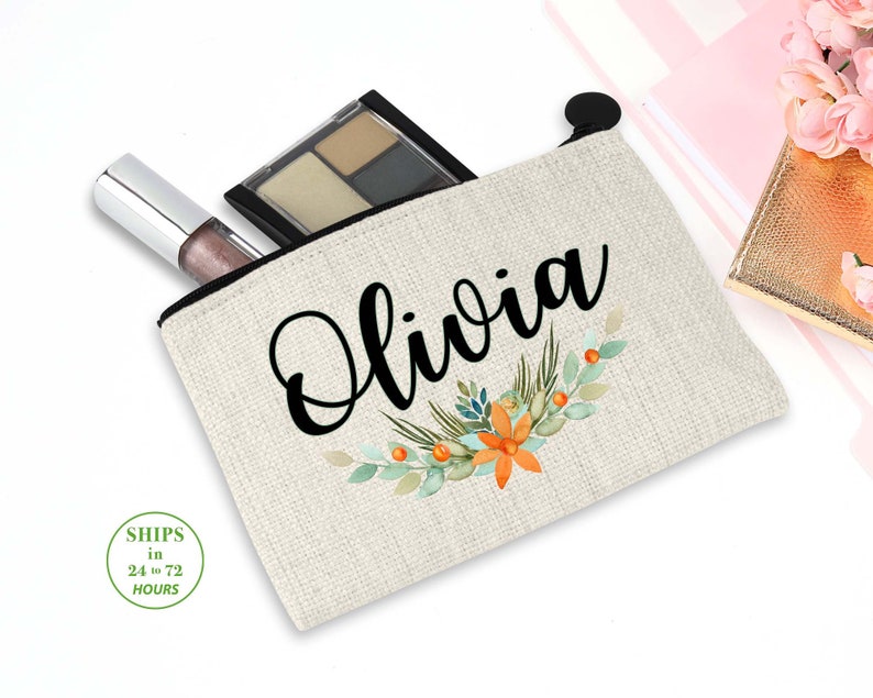 Personalized Floral Cosmetic Bag Name Makeup Bag Bridal Etsy