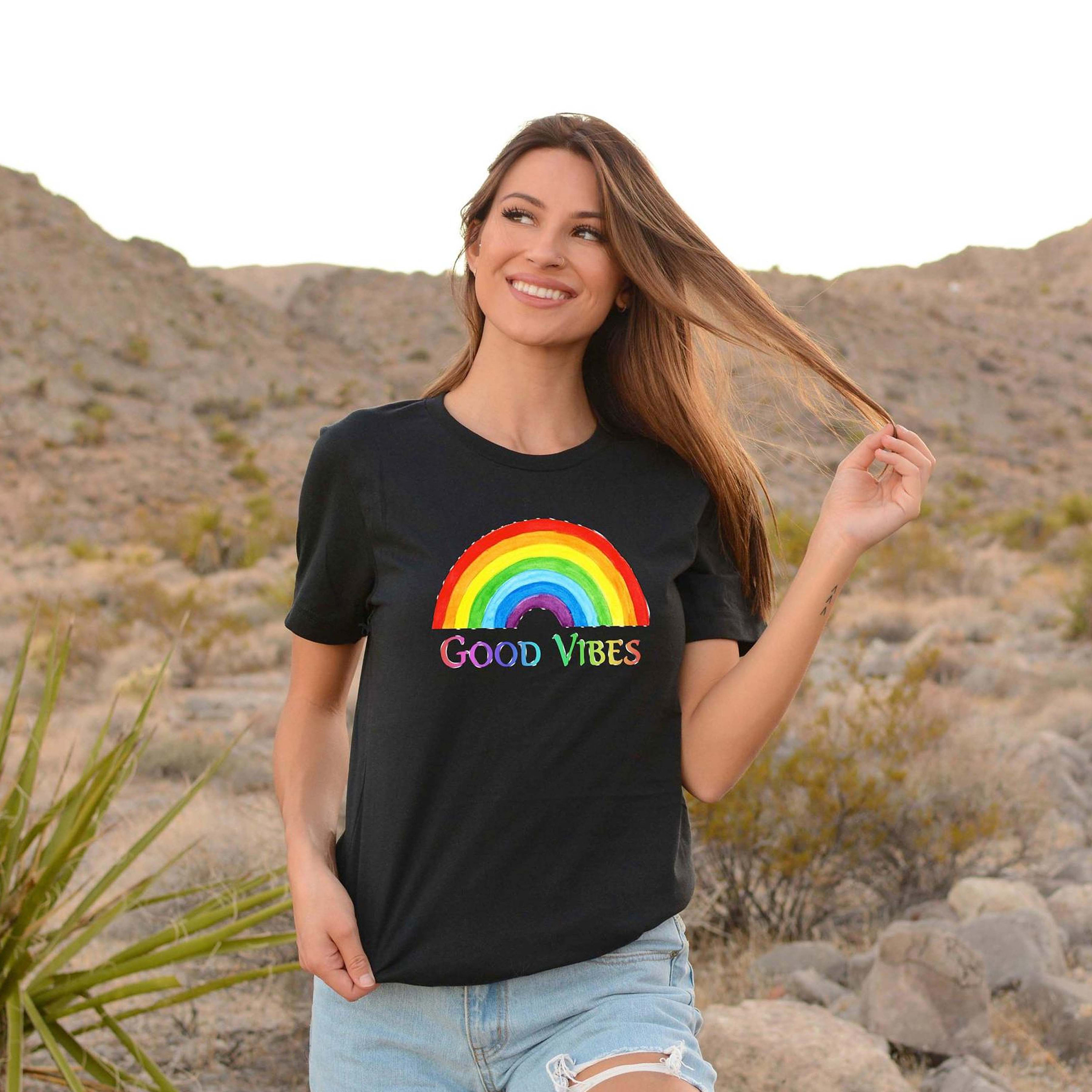 Rainbow Good Vibes T-shirt Fun 