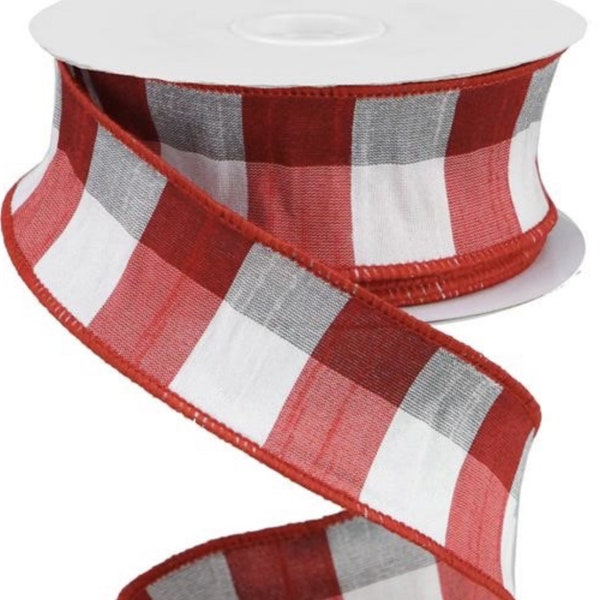 1.5” x 10 yard wired Red check dupioni, plaid ribbon roll, RGA1861W7