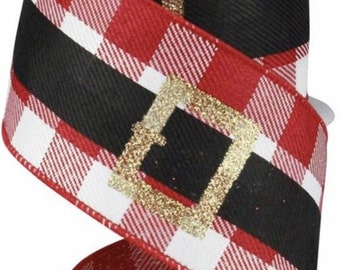 2.5” x 10 yard wired Christmas Santa belt ribbon roll, RG01773W7, red gingham check