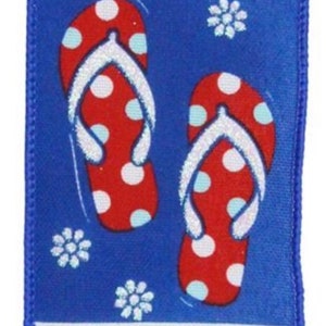 2.5” x 10 yard wired patriotic flip flop ribbon, red white and blue flip flop ribbon, RGE1178