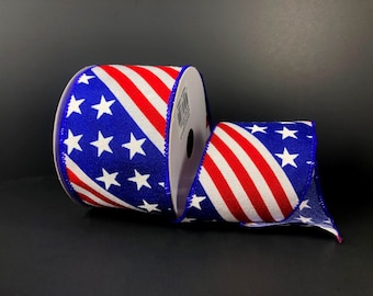 2.5” x 10 YD wired Patriotic Stars and Stripes  ribbon roll, 41102-40-25