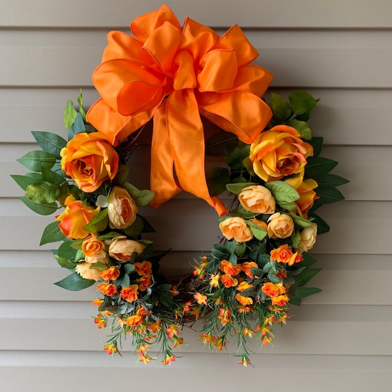 Couronne de vigne orange, accroche-porte floral, couronne de porte