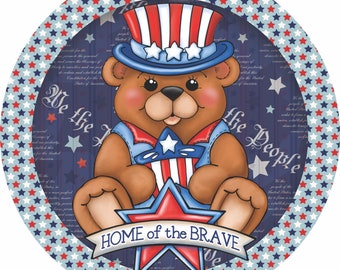 11.5x10.5 Patriotic Bear Wreath Sign Patriotic Metal Sign Wreath Sign #60 4th of July Bear America