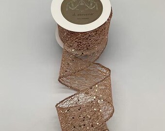 2.5” x 10 yard wired glitter mesh d.Stevens ribbon, blush mesh dStevens ribbon, 36-1103