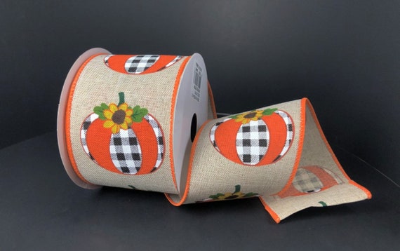 2.5” X 10 Yard Wired Fall Pumpkins With Buffalo Check Ribbon