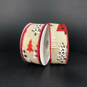 1.5” x 10 YD wired patterned Christmas trees ribbon, 71257-09-21