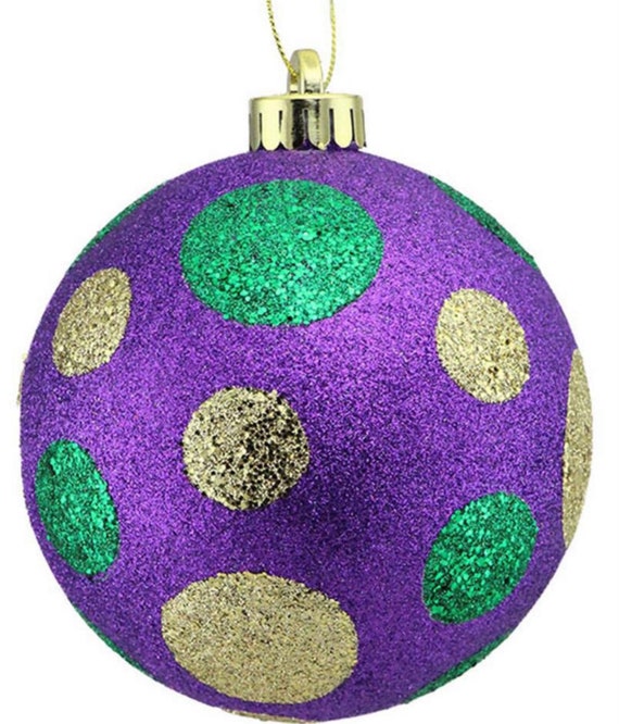 Mardi Gras Round Ornament with Stripes Purple with Diamonds