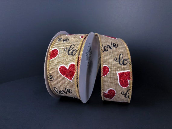 1.5 X 10 YD Wired Valentine Hearts Ribbon, Valentine Love Ribbon,  11206-09-14 