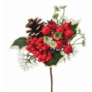 Berry pinecone pick, holiday greenery, Christmas greenery, winter greenery, 7” berry pick, pine pick, MTX57812